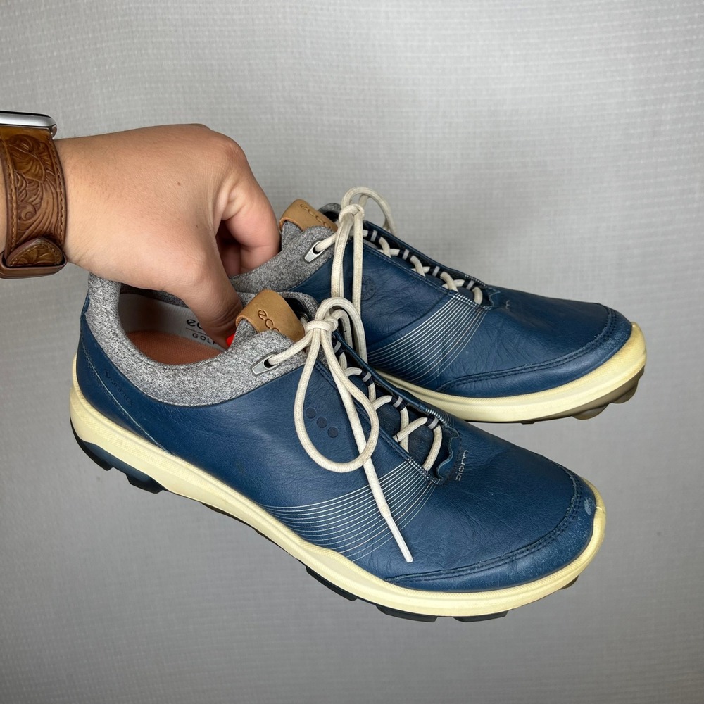 Ecco Biom Golf Shoes Women's Blue‎ Leather GoreTex Walking Athletic Sneakers